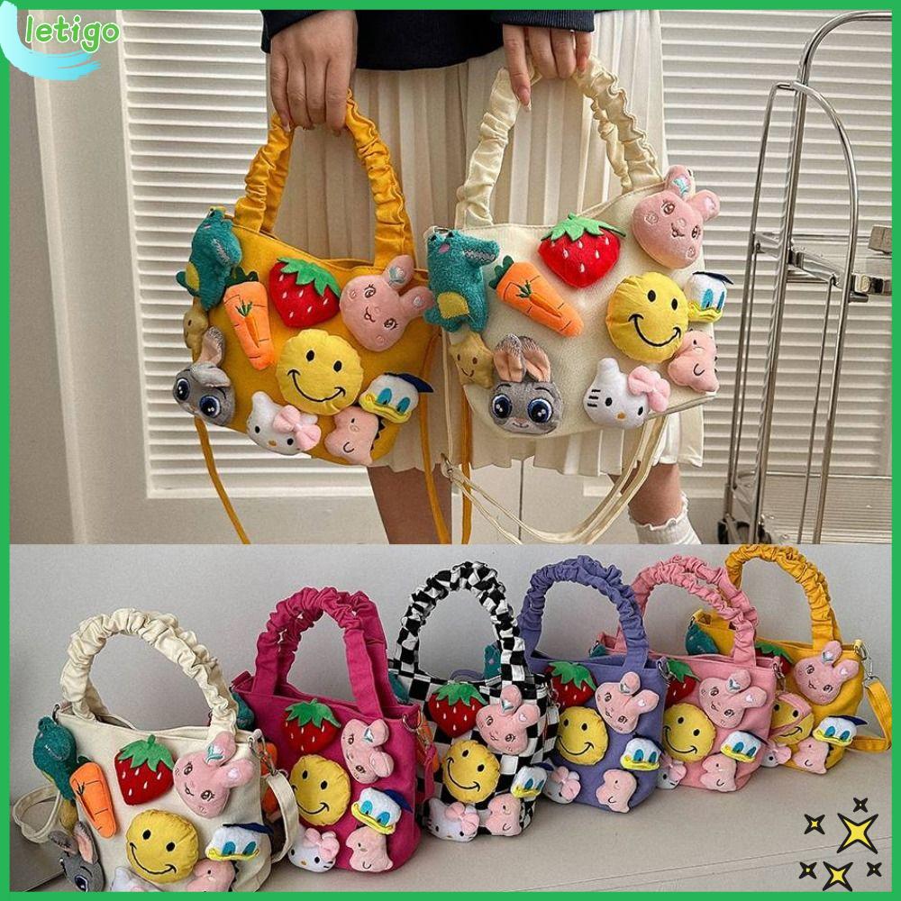 LETIGO Sức chứa lớn Túi Tote Vải Bố Hoạt hình dễ thương Tay cầm trên Túi mua sắm Chất lượng cao Búp bê vải lông Túi đeo vai ngộ nghĩnh