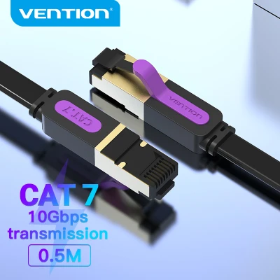 Vention Cat7 Lan Cable Cat 7 Flat Ethernet Cable RJ45 Network SSTP 10Gbps Cat 7 Patch Cord Cable Internet Cable Wire for PC Router Laptop Switch Cat 7 Cable
