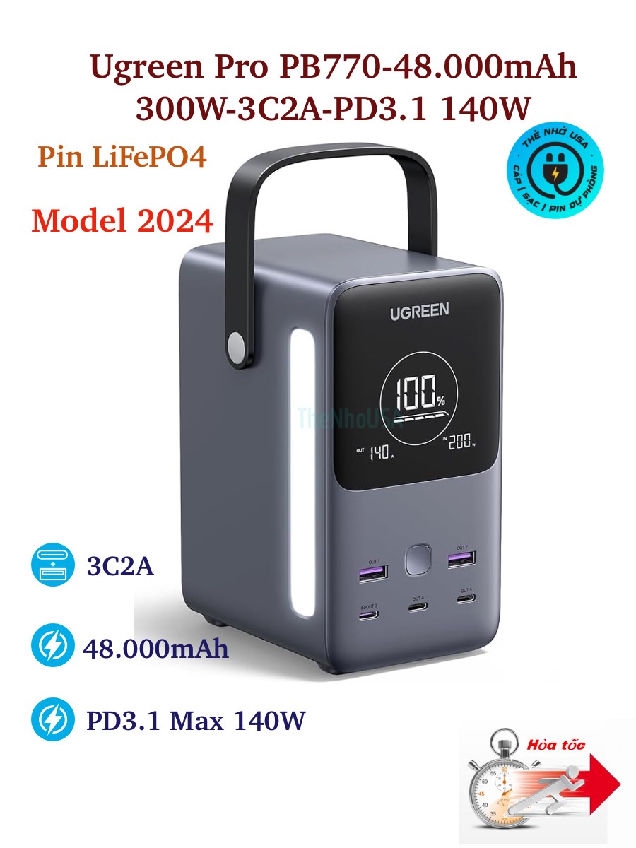 Pin sạc dự phòng Ugreen 300W PB770 48000mAh 156Wh 3C2A PD3.1 PPS5A QC