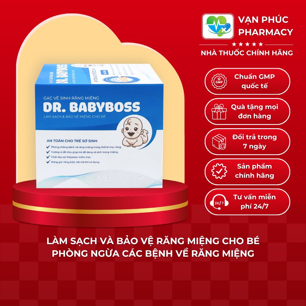 Gạc Vệ Sinh Răng Miệng Cho Bé, Giúp Làm Sạch Lưỡi, Nướu, Răng Và Khoang Miệng Cho Bé DR. BABYBOSS 20 Gói/Hộp