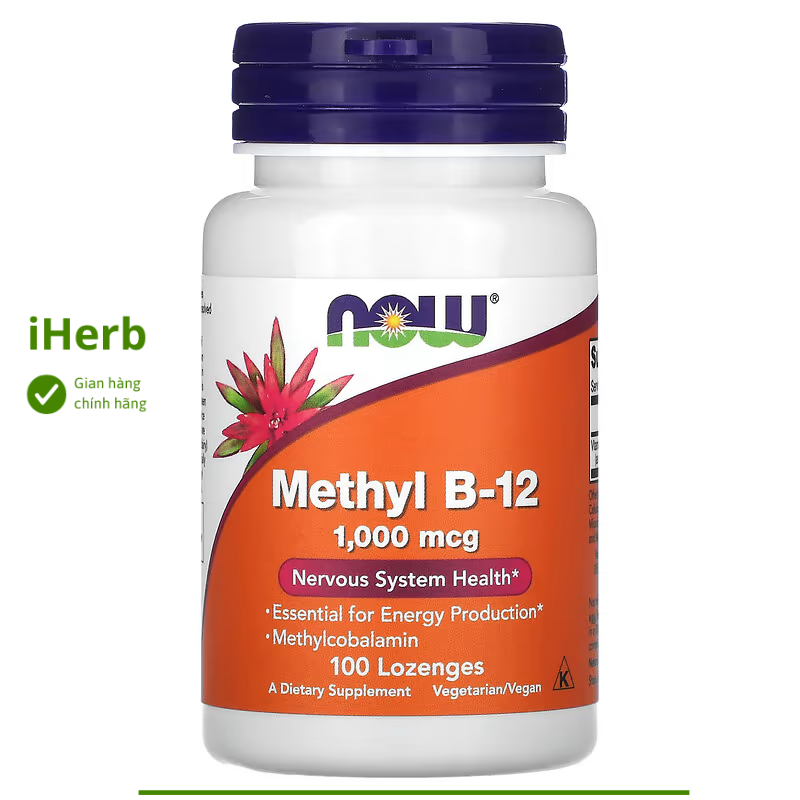 Viên uống hỗ trợ hệ thần kinh methyl b12 1000 mcg now foods - iherb việt nam