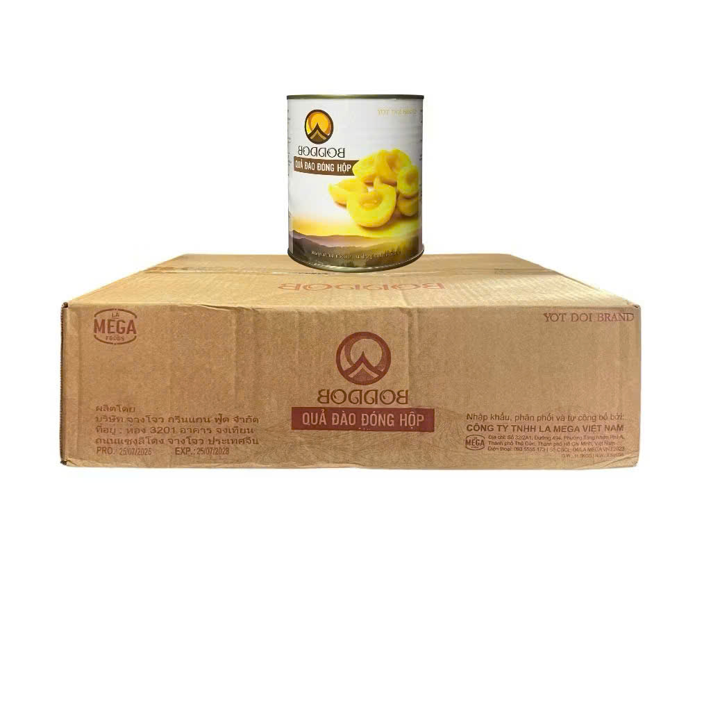 THÙNG 12 LON Đào thái ngâm Boddob - lon 820gr