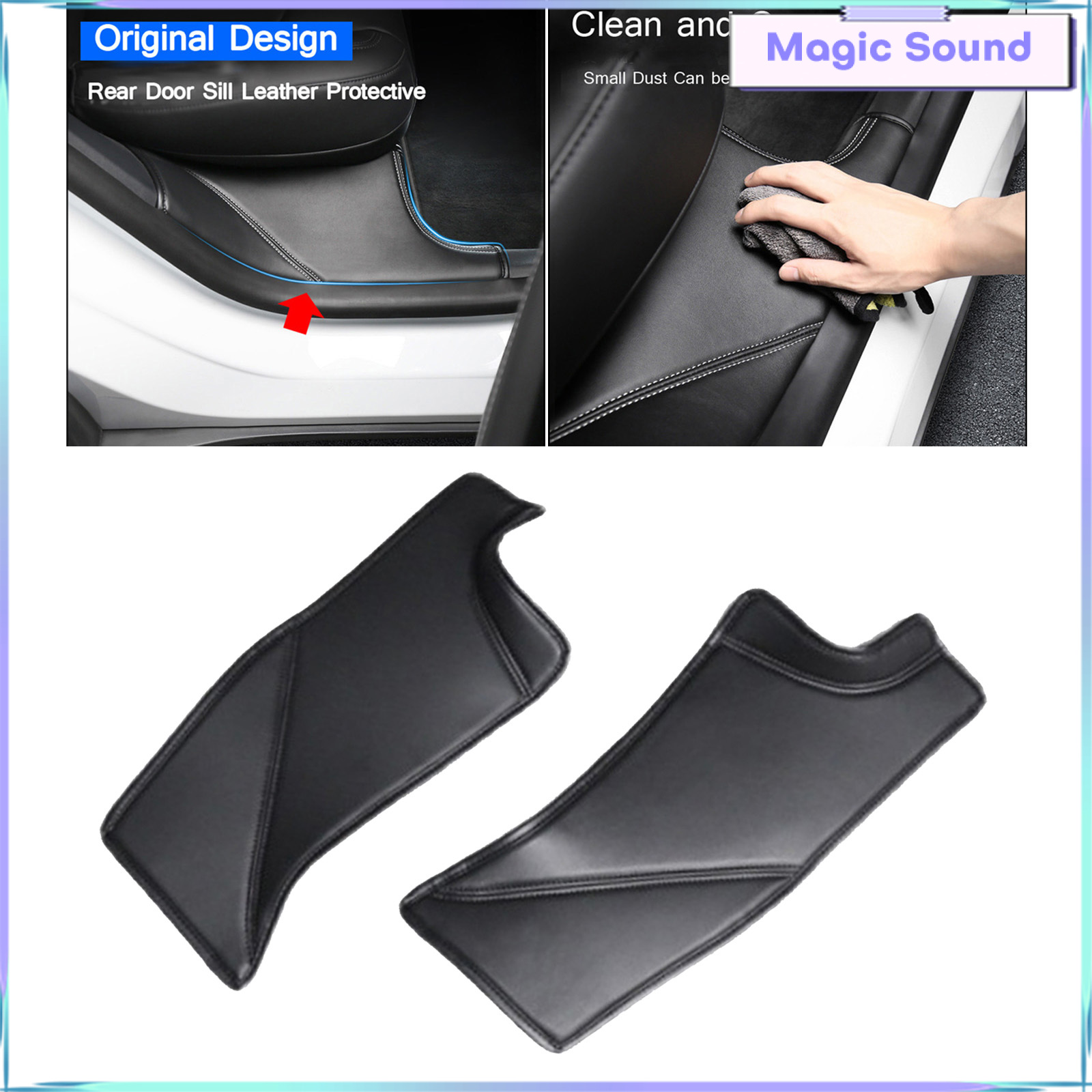 Âm thanh kỳ diệu 2pcs chất liệu da PU cửa sau sill miếng dán bảo vệ TRIM phù hợp cho Tesla mô hình y, chống xước, chống mòn.