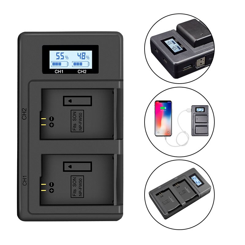 PUENDI NP-FW50 Camera Battery Charger For Sony A6000, A6500, A6300, ZV