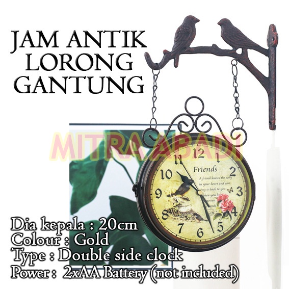 Jam Antik Dinding Stasiun Cafe Lorong Jalan Vintage Model 2 Sisi MODEL BESAR DIAMETER 18 CM 20 CM