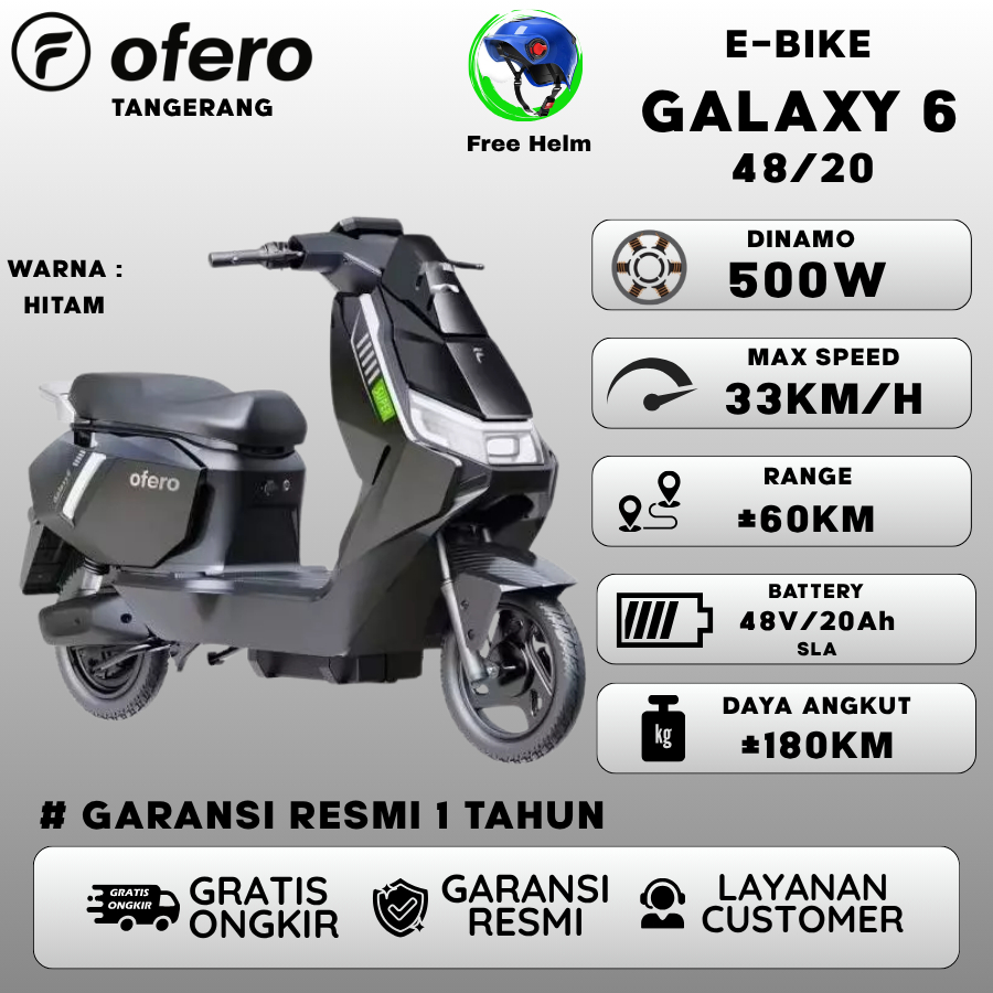 Ofero Galaxy 6 48/20Ah E-Bike Electric Bicycle Speed 60Km | Power 500W (New Launching) Seller Delivery Harga 5,421,755 rupiah*Gratis Ongkir