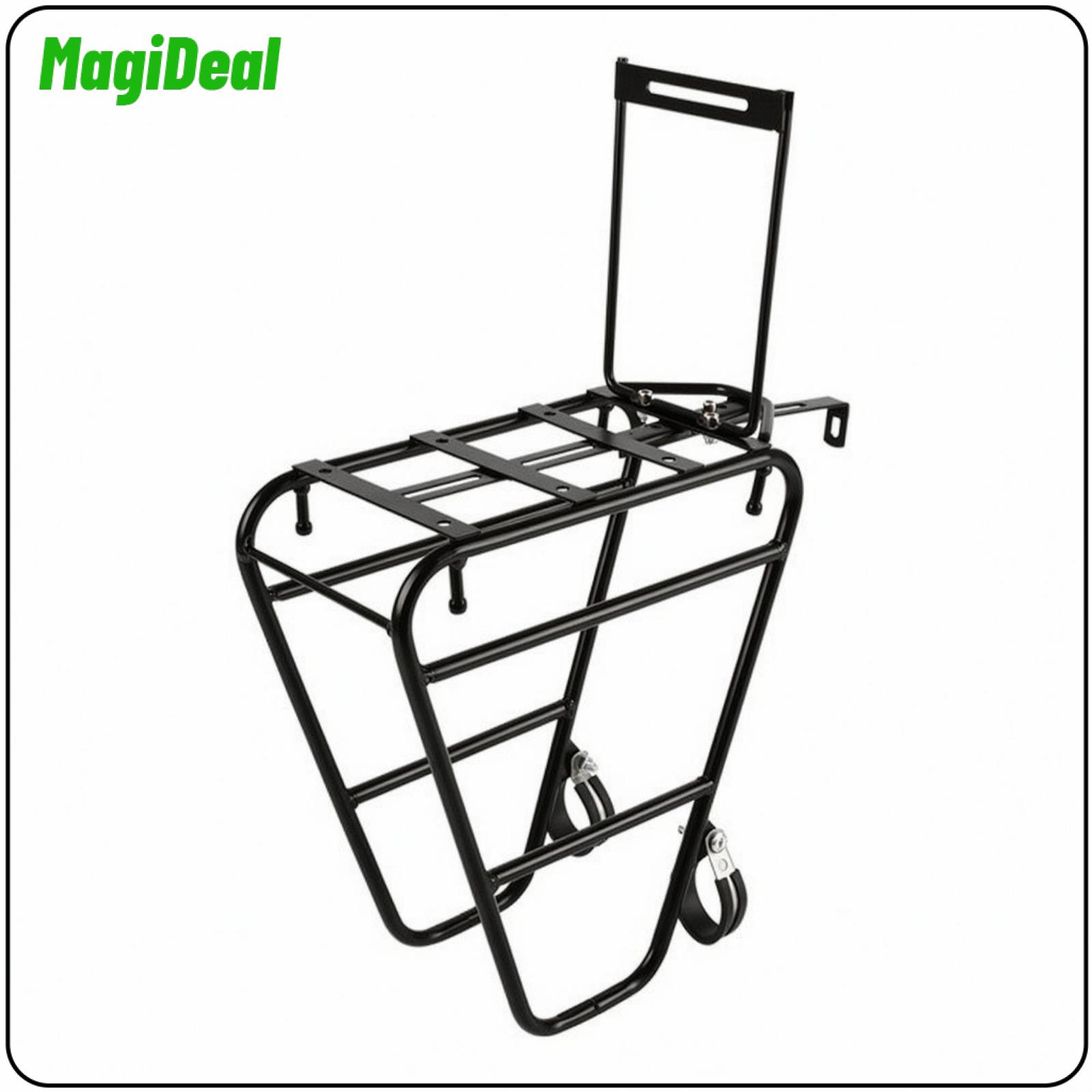 Adjustable Bicycle Front Rack for MTB Heavy Duty Steel Cargo Carrier Flat Top Platform with Support Bars for Daily Commute