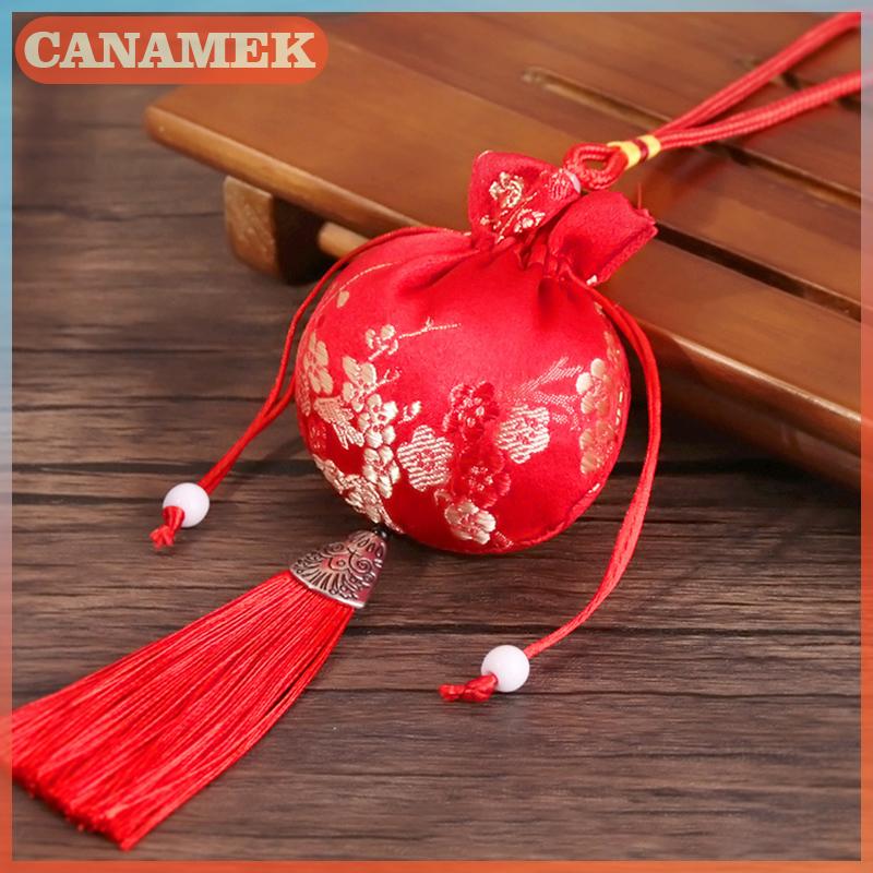 CANAMEK กระเป๋าผ้าไหมปักลายสไตล์จีนถุงผ้าปักถุงผ้าซองกระเป๋าเชือกห้อยจี้พู่สำหรับถุงของขวัญเครื่องประดับ
