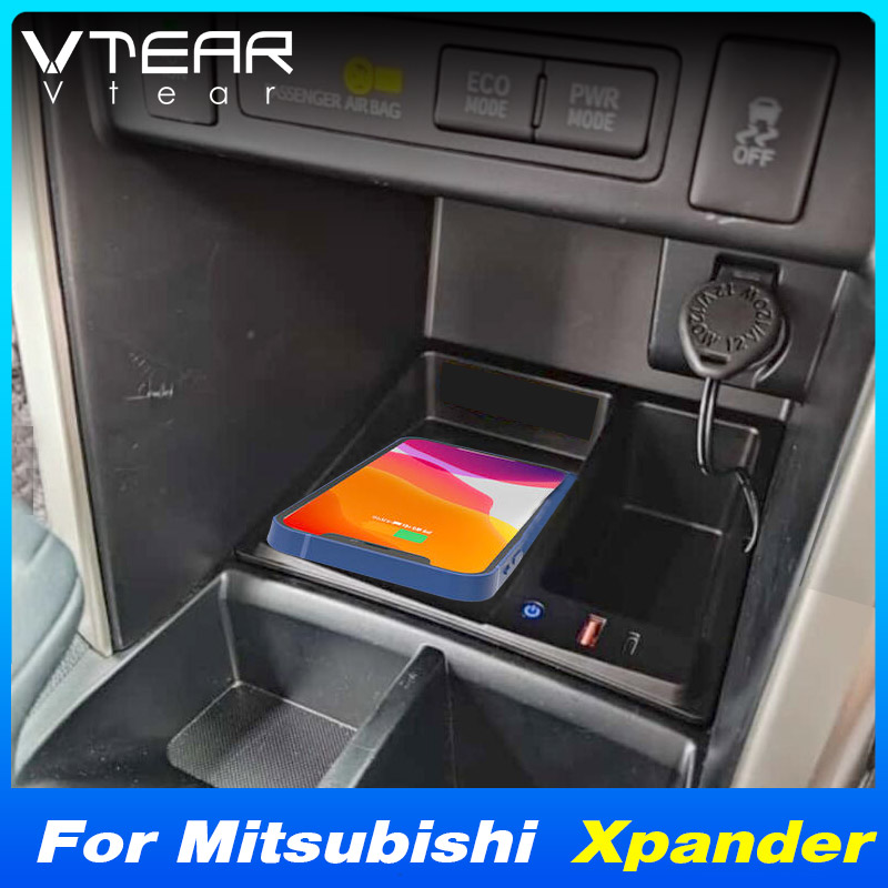 Vtear QI sạc không dây cho xe hơi cho Mitsubishi Xpander 2017 2018 2019 2020 2021 2022 2023 phụ kiện nhanh chóng điện thoại di động sạc tấm Adapter sửa đổi nội thất phụ tùng ô tô