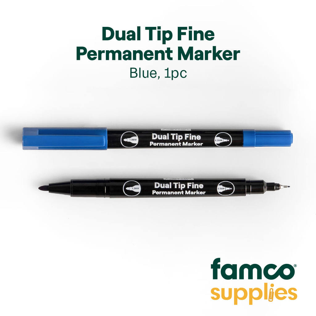 Famco Supplies Dual Tip Fine Permanent Marker Waterproof Oil-Based Ink (Black/Blue/Red)