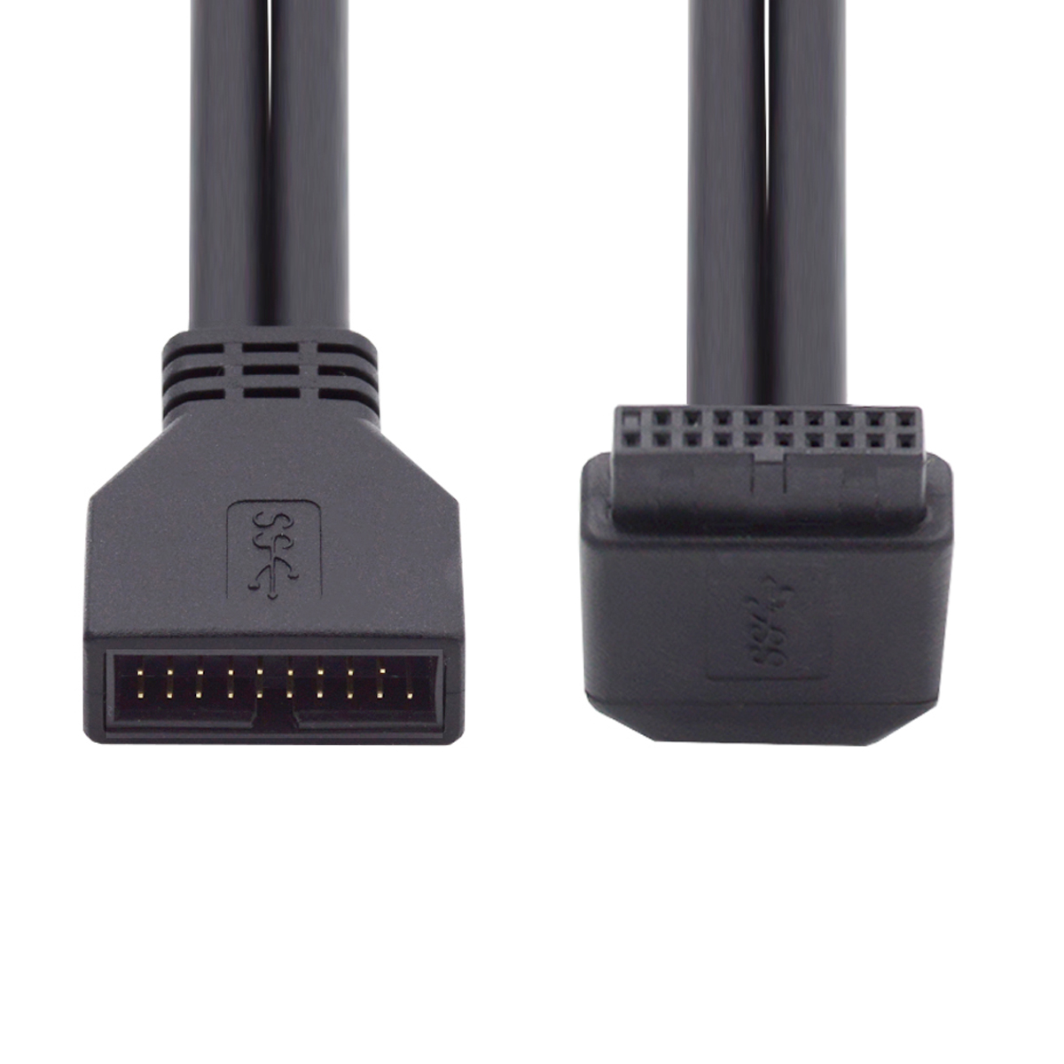 Cáp USB 3.0 19P | Đầu Cắm IDC Vuông 90 Độ Uốn Lên - 24cm | Kết Nối Bo Mạch Chủ & Cổng USB Trước | Cáp Mở Rộng Đầu Đực Sang Cái