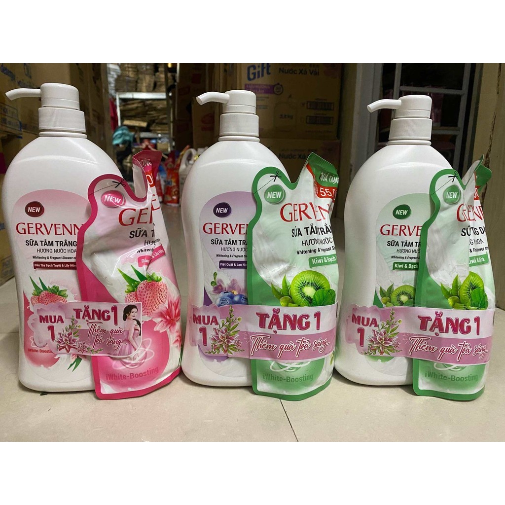 Sữa tắm Gervenne 900g Tặng Túi 450g - Cho Làn Da Sáng Mịn