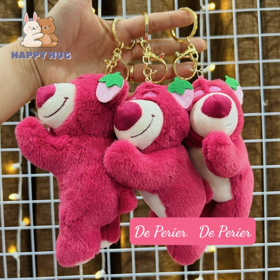 Móc Chìa Khóa Nhồi Bông Gấu Lotso dễ thương, Móc Khóa Gấu Dâu Hồng