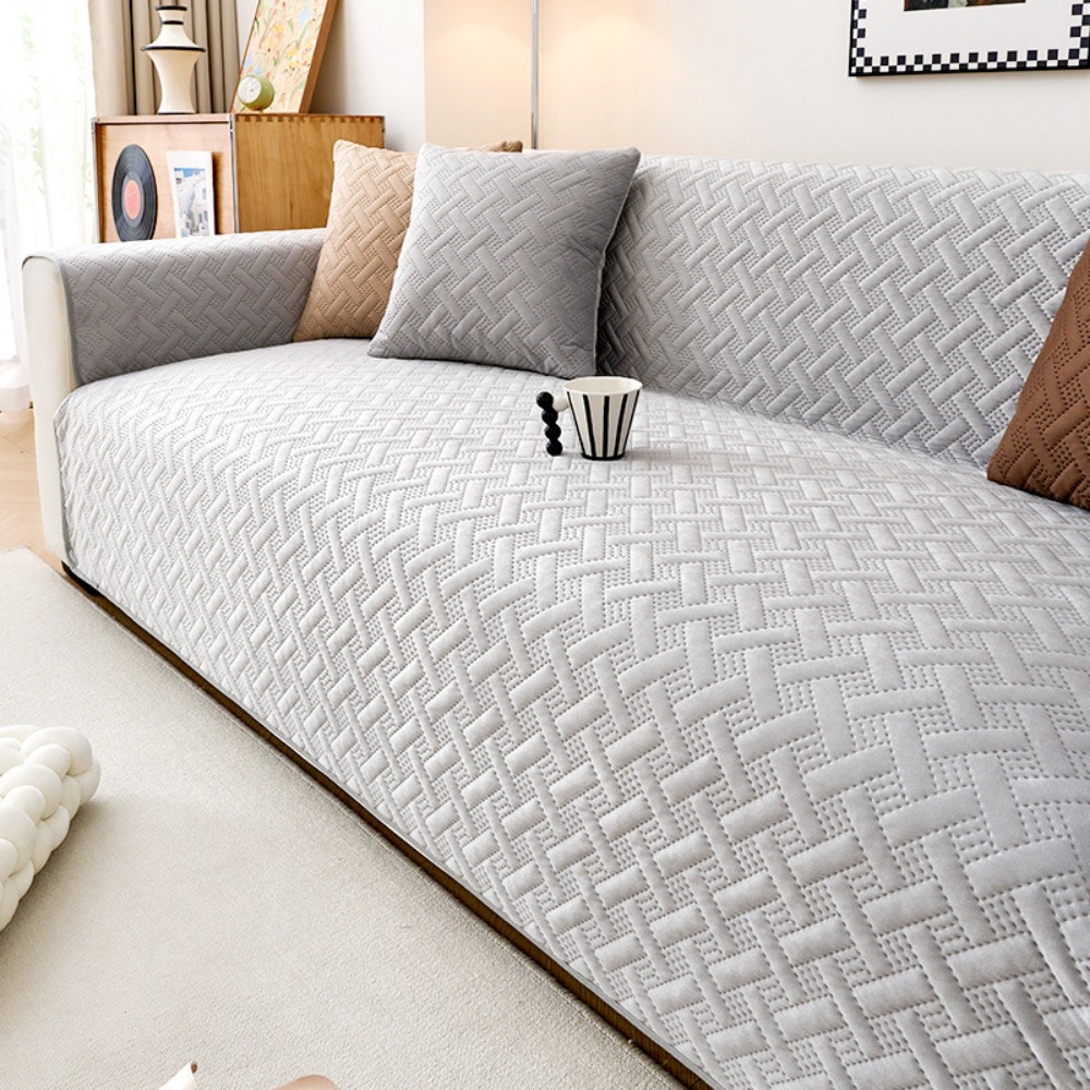 FOUNDTWO Thiết kế chống trượt Áo phủ ghế sofa nhung Hà Lan Mẫu sọc Vải co giãn Áo phủ ghế sofa toàn bộ Mẫu sóng Chống trượt Áo phủ ghế sofa chống bụi Phòng khách