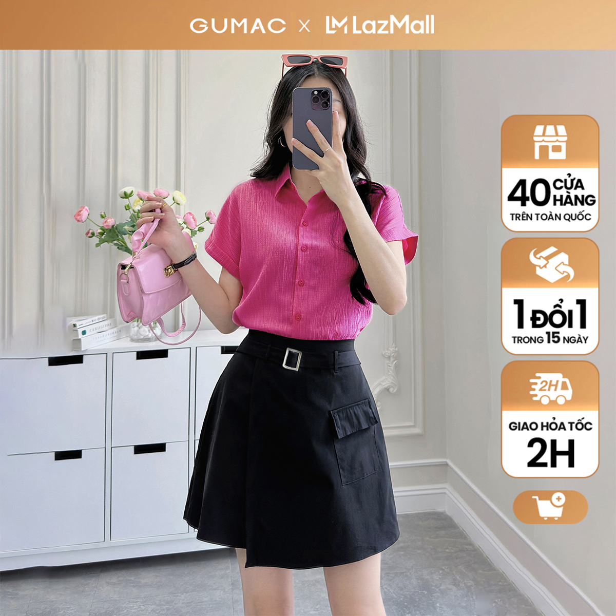 Áo sơ mi nữ tay liền thời trang GUMAC LAE1032