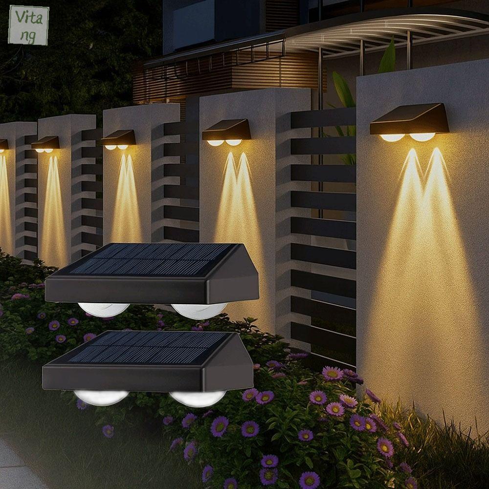 VITANG 2 đèn LED Đèn tường năng lượng trời chống nước 3 đèn LED Ánh sáng trắng Đèn tường không khí sân vườn Đèn tường năng lượng trời Ánh sáng ấm áp Đèn đường ngoài trời ban đêm Vườn