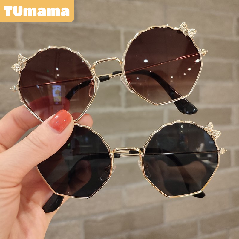 TUmama Cute Butterfly Knot Kids Sunglasses Fashionable Metal Frame UV Protection for Outdoor Activities and Parties ราคา 22 บาท*ส่งฟรี