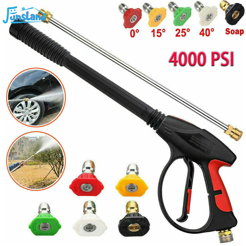 FunsLane 7pcs High Pressure Washer Gun With Extension Replacement Wand Lance 4000psi M22 Fitting Power Spray Gun With 5 Nozzles Tips ราคา 726 บาท*ส่งฟรี