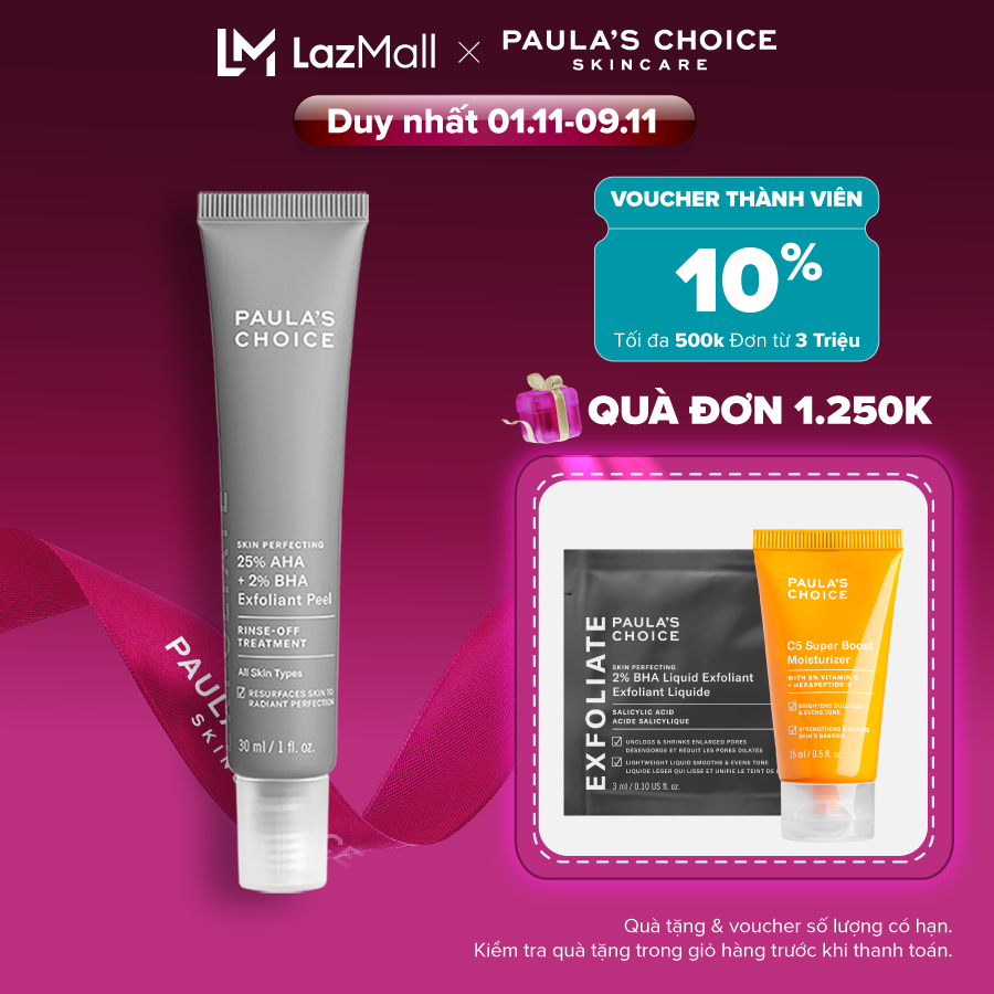 Tinh chất thay da sinh học tái tạo tế bào mới Paulas Choice 25% AHA + 2% BHA Exfoliant Peel  30ml - 