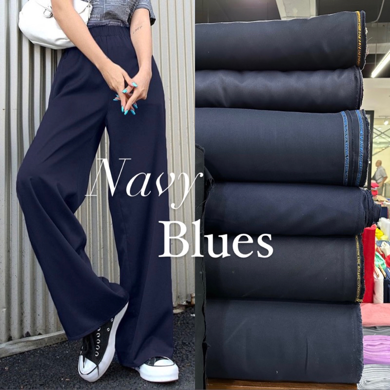 Navy Blue Pantalon Tela Fabric (Per Yard)