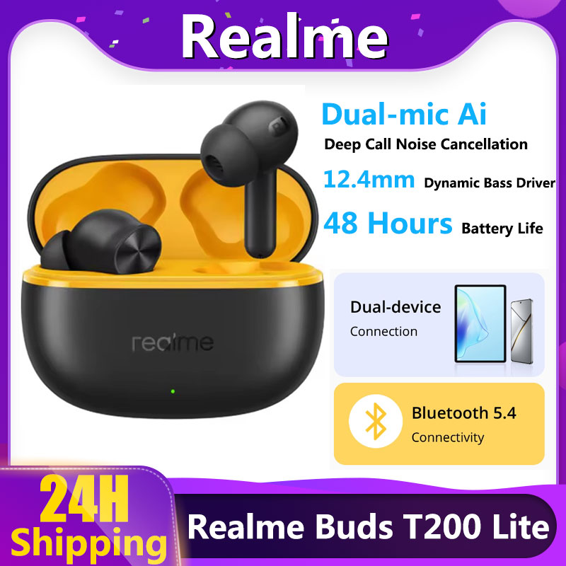 Realme Buds T200 Lite Al Deep Call Noise Suppression TWS Genuine Wireless Bluetooth 5.4 Earphone 48 Hours Battery