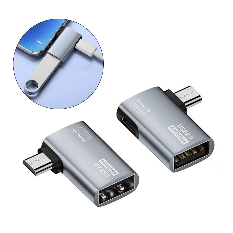 XINGHEC2 OTG Cable Adapter 4K 90 Degree Left Angle Powered Micro USB To USB OTG Adapter For TV Tablet Fire TV Stick 4K