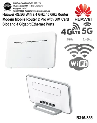 Huawei 4G/5G Sim Card Router [Original B316-855 Huawei Sim Card Wifi Wireless 4G Router 2 Pro, Support:2.4Ghz/5Ghz, Unlocked Version, 4 Network Gigabit Ethernet Port, Support:Starhub, Singtel, M1, TPG, Circles.Life & all Sim Card]