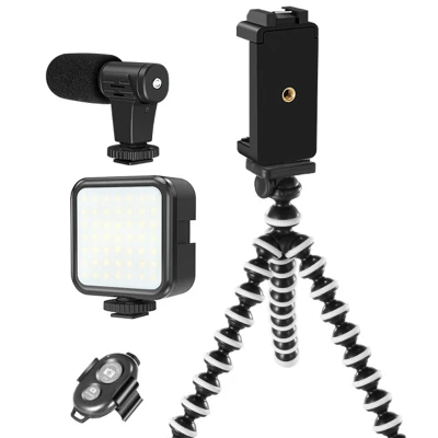 Professional Vlogging Kit Compatible for Ios Android Phone LED Light Microphone Tripod Stand Mount for Live Broadcast