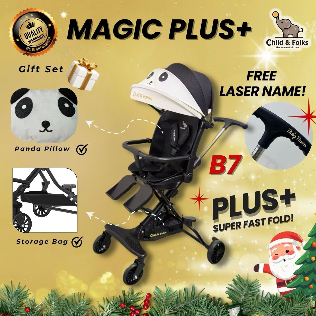 【Magic Plus】Child & Folks 360 Baby Light Weight Cabin Travel Lightweight Trolley Wheels stroller baby stroller pure black dinner plate