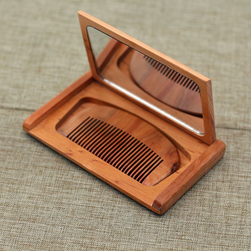 iDeShangMaoY iDeShangMaoY Portable Rectangular Set Comb Wooden Handheld Folding Craft Mirror