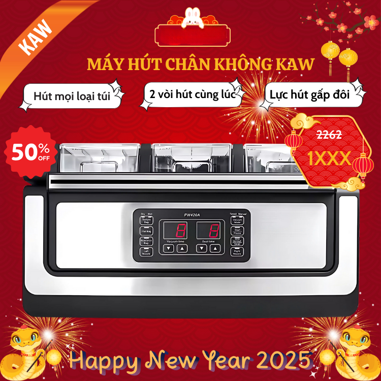 Máy hút chân không KAW PW420A - Không Kén Túi, Mối Hàn 8mm, Hai Vòi Hút Cực Mạnh, Hàn Tự Động