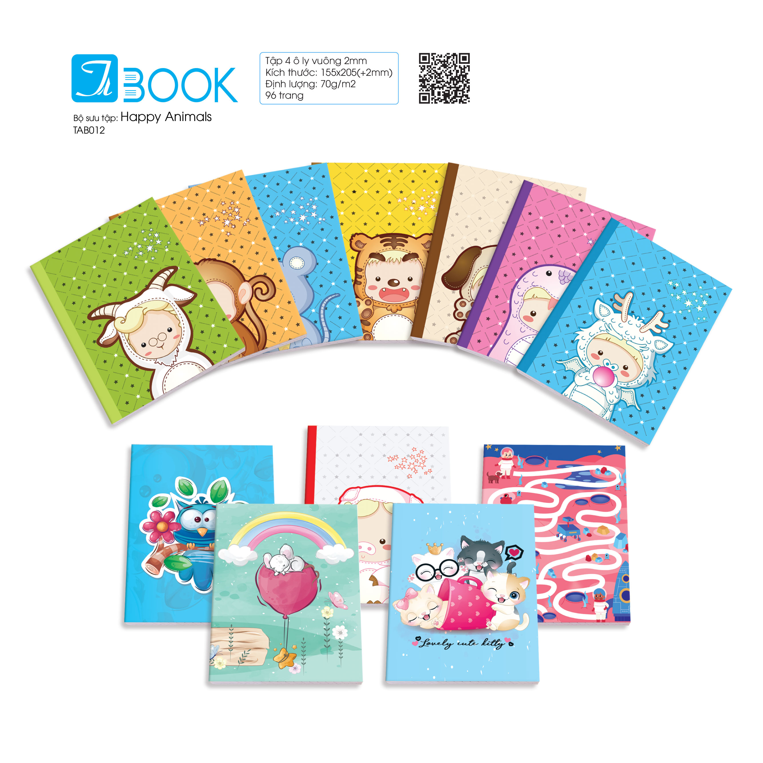 10 cuốn Tập học sinh Happy Animal hiệu Tabook, 96 trang ĐL70