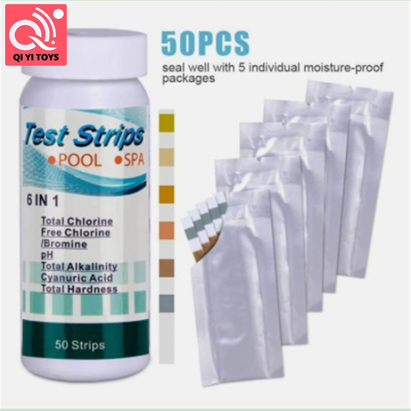 50 cái 6 in1 que thử độ chính xác cao Clo Dip dụng cụ kiểm tra PH giấy cho bể Spa bồn tắm hồ bơi