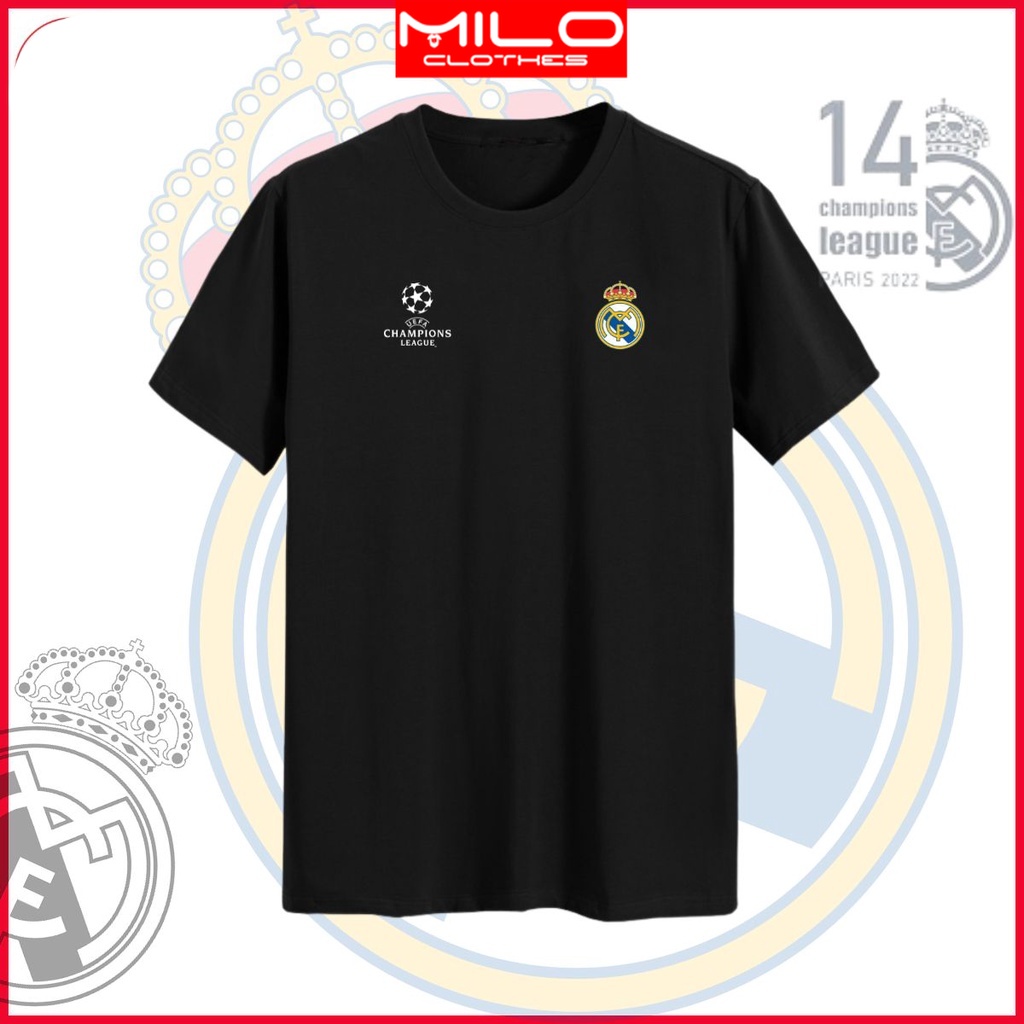 Áo thun Real Madrid in logo Champion League vải cotton 4 chiều - Áo phông Real form