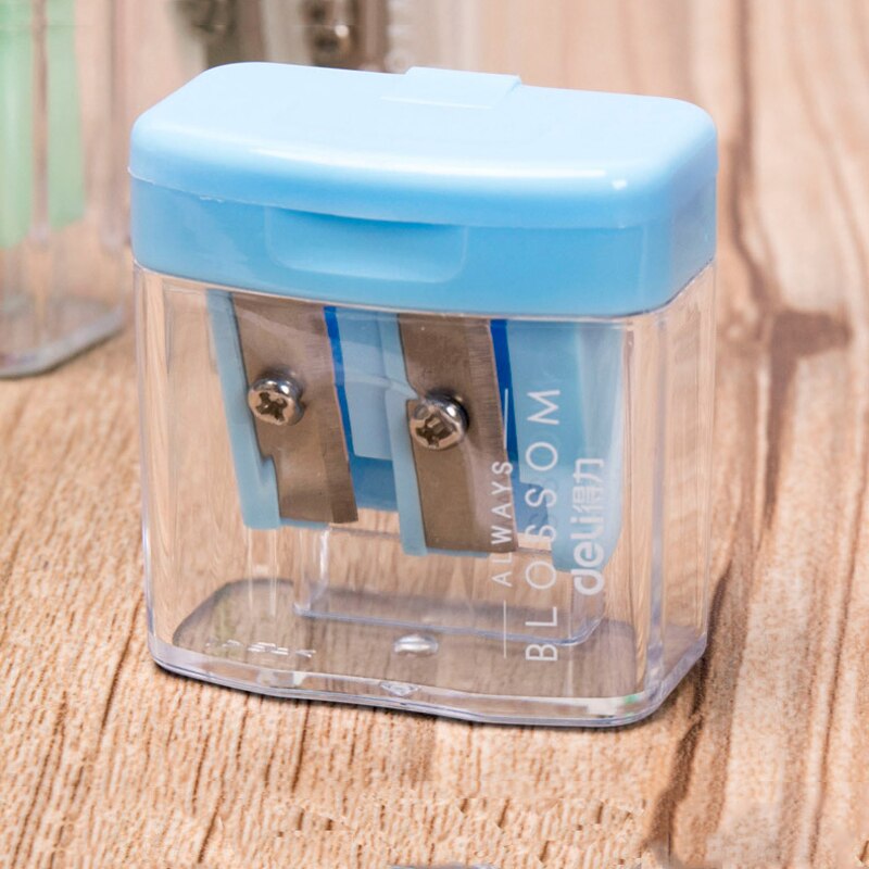 Double Holes Plastic Pencil Sharpeners Candy Color Transparent Standard Pencil Cutting Machine Deli 0576