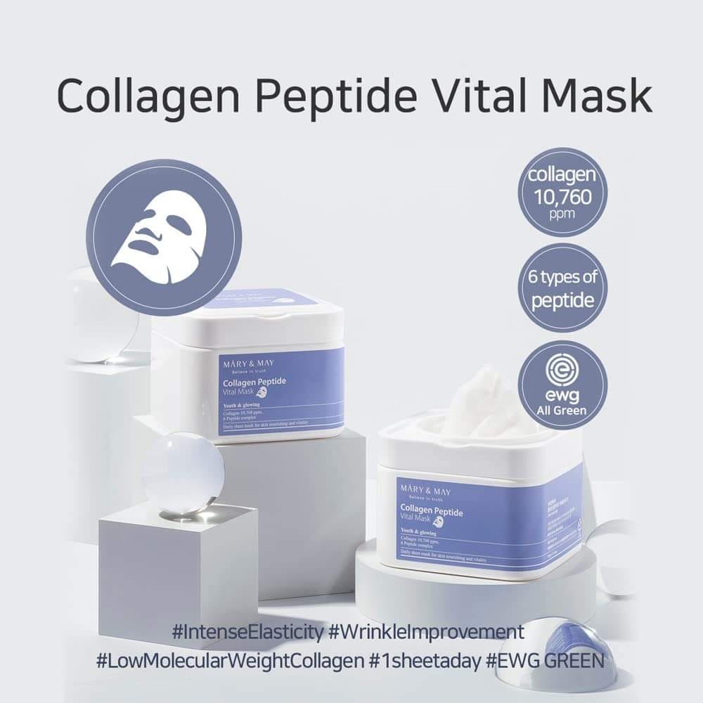 Mặt Nạ Giấy Ngăn Lão Hóa Mary&May Collagen Peptide Vital Mask (30 miếng)