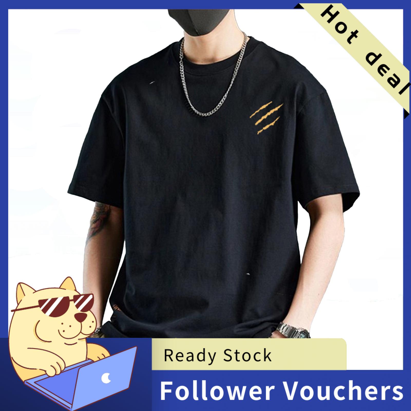 Suludong Comfortable Men Top Loose Fit Men T-shirt Men's Cotton Blend T-shirt Casual Solid Color Crew Neck Summer Tee Breathable Loose Fit Shirt for Daily Wear Beach Street Fashion