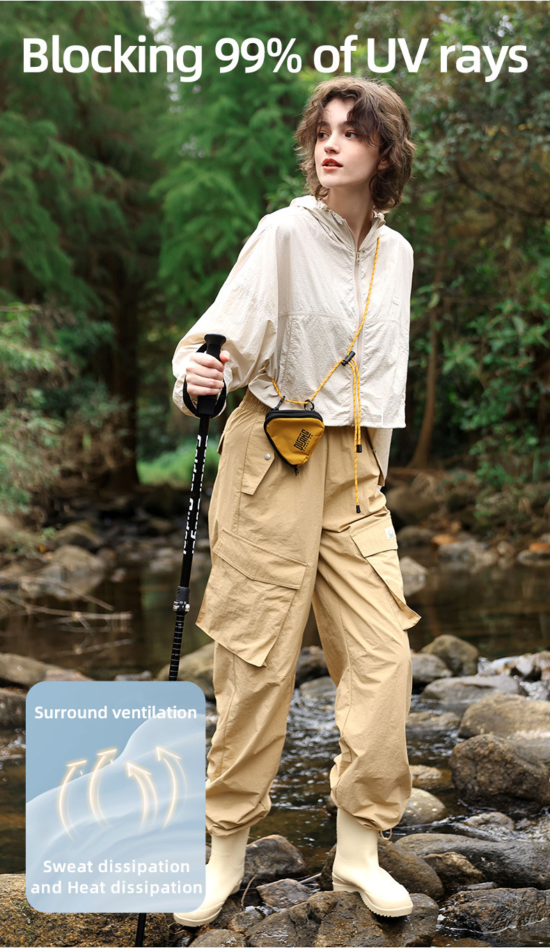 Ohsunny Cargo Pants Multi Pockets Women's Sunscreen High Waisted Wide Leg Casual Trousers Hiphop Street Tide UPF50+ · v2