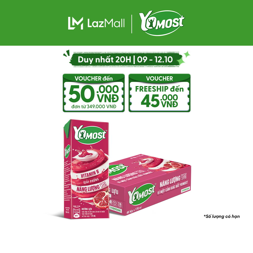 Thùng 48 Hộp Sữa Chua Lên Men Tự Nhiên Yomost Hương Lựu 170ml (48x170ml)