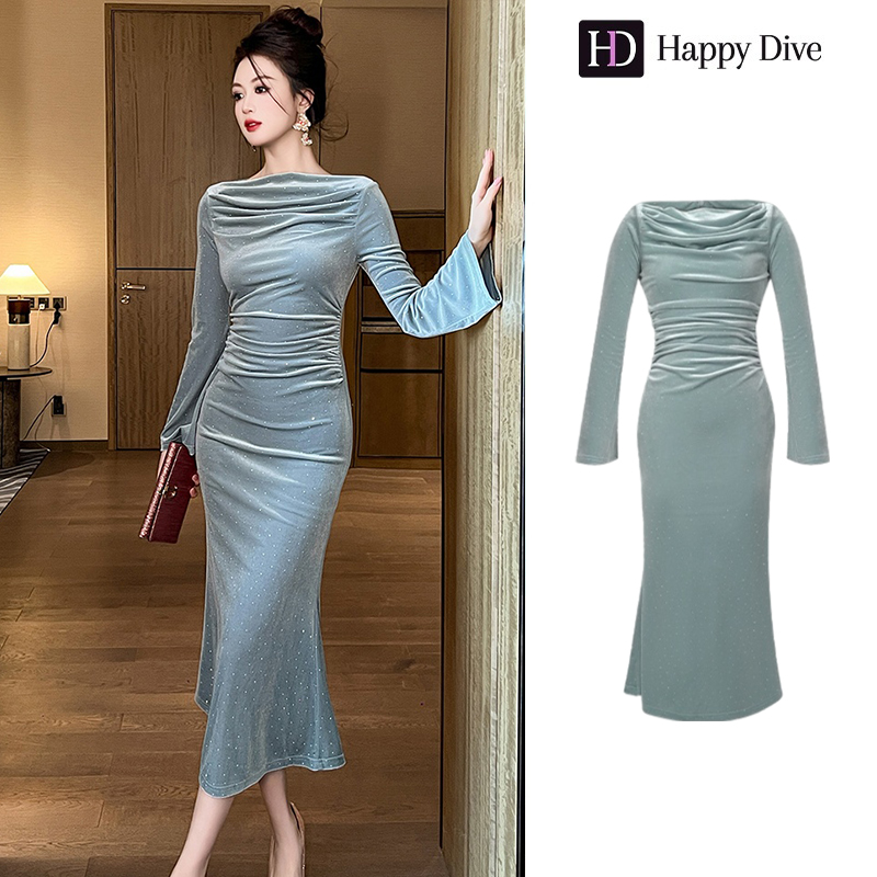 Happy Diva เดรสผู้หญิง เดรสสีฟ้า เดรสกำมะหยี่ เดรสปาดไหล่ เดรสทำงาน เดรสไฮโซ เดรสวินเทจ เดรสออกงาน เดรสปาร์ตี้ ชุดราตรี 31125 ราคา 1,149 บาท*ส่งฟรี