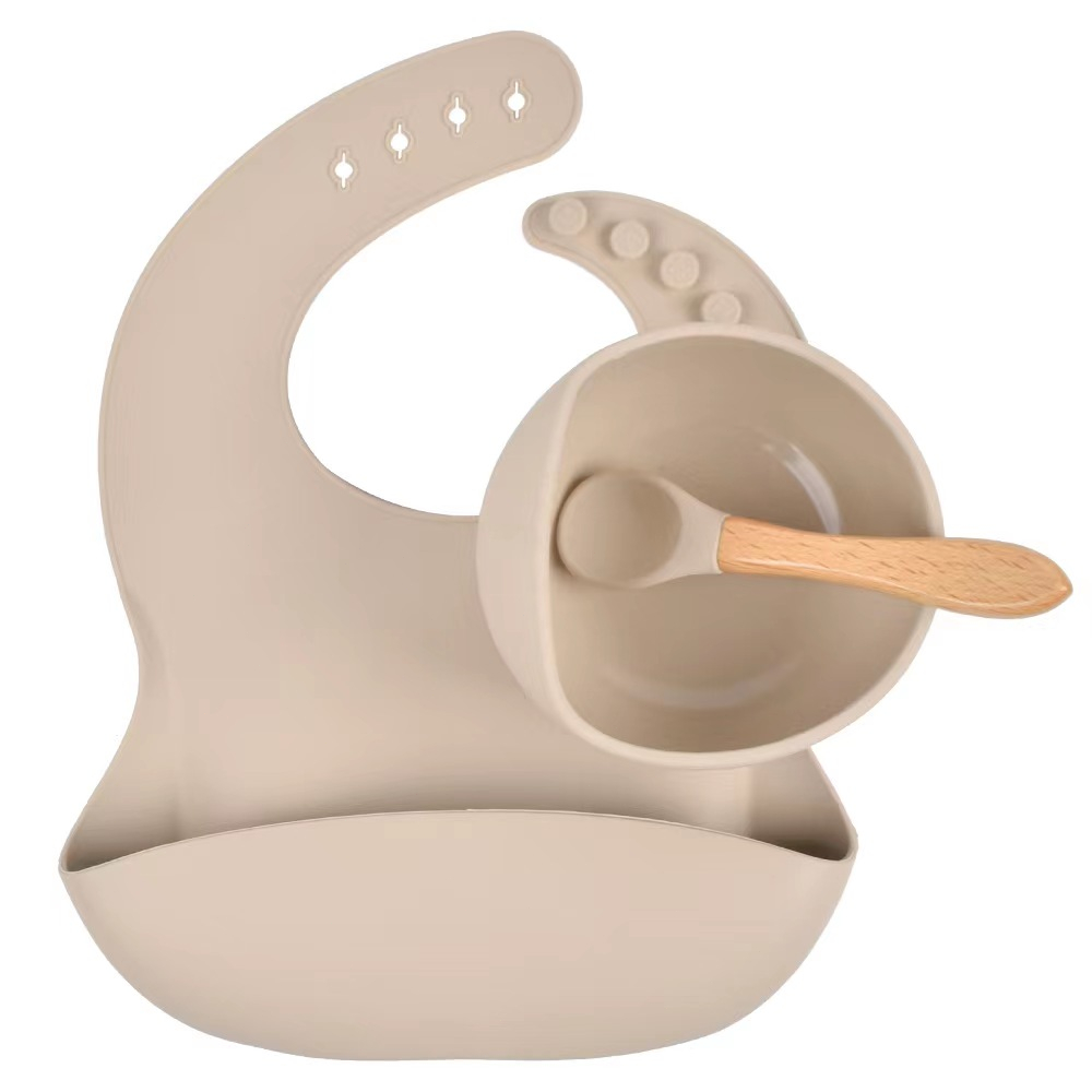 Silicone Baby Feeding Set 5pcs Weaning Supplies for Infants Toddler Plate and Bowl Spoon Forks Set