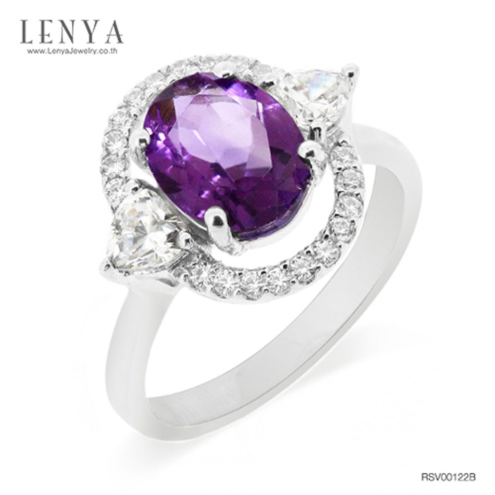 Lenya Amethyst Gemstone Ring Enhances Peace of Mind, Mindfulness, and Prosperity. Size 9X7 Mm. 925 Sterling Silver Body with White Gold Plating. ราคา 2,475 บาท*ส่งฟรี