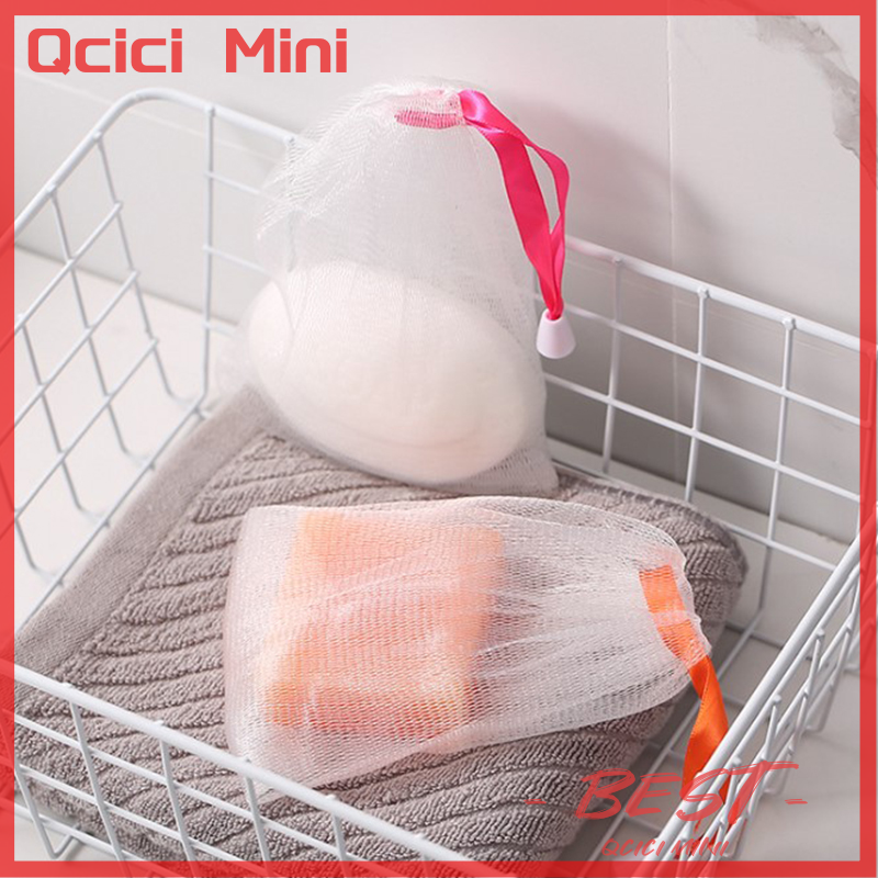Qcici xà phòng túi lưới màng lưới cho tạo bọt tắm sạch sẽ xà phòng net