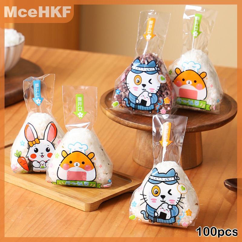 Hot Sale MceHKF 100pcs đáng yêu phim hoạt hình tam giác gạo bóng đóng gói túi Rong Biển onigiri sushi làm khuôn công cụ Bento phụ kiện
