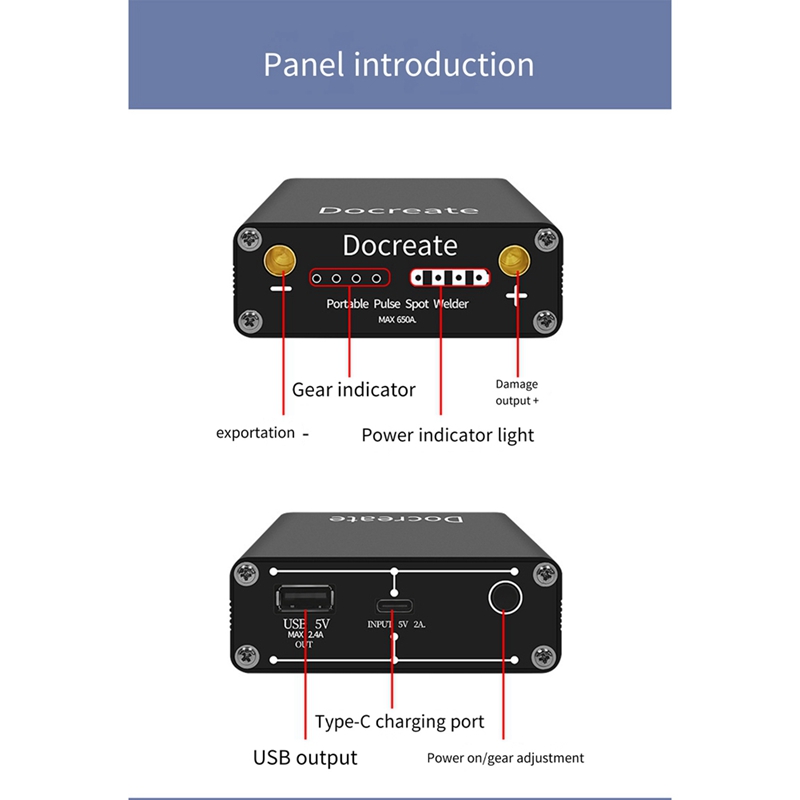 DH20 Spot Welder Portable Handheld 9 Gear Spot Welder 5V MAX2.4A Power Bank 18650 Lithium Battery Ni