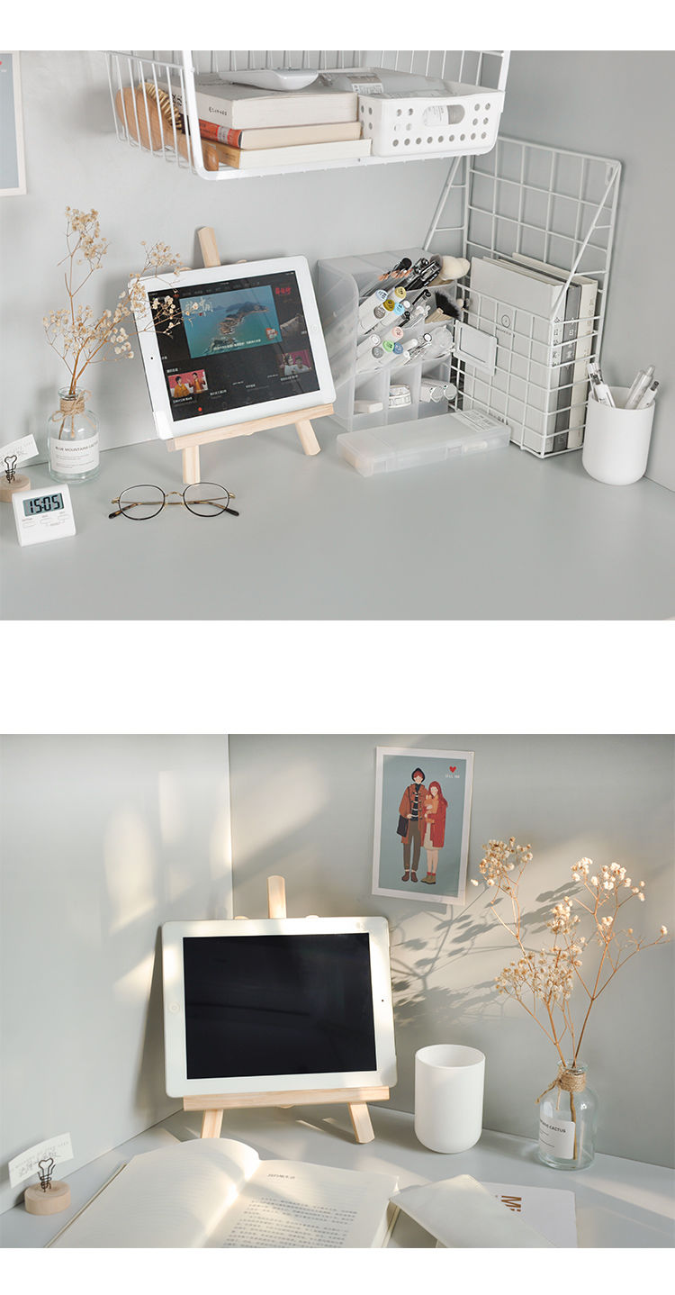 INS style wooden desktop foldable stand, mobile phone iPad stand decoration, student desk storage, tablet art shelf_voghion.com