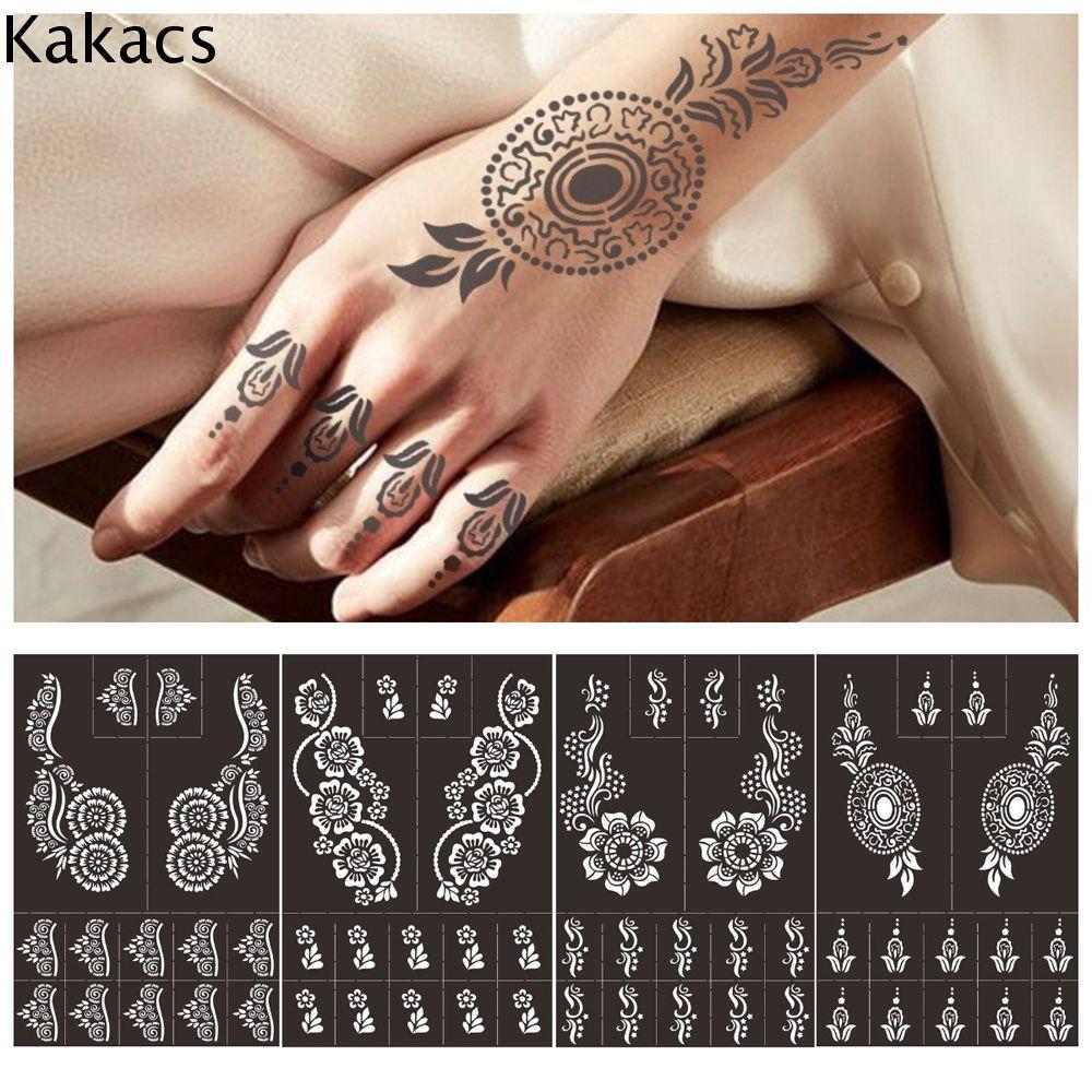 KAKACS Chuyên nghiệp Sáng Tạo TỰ LÀM Chân Cánh Tay Ấn Độ Hoa Airbrush Sơn Đám cưới Công Cụ Cơ thể Nghệ Thuật Sticker Mẫu Hình Xăm tạm thời Stencil Henna Stencil Hollow Vẽ Mẫu