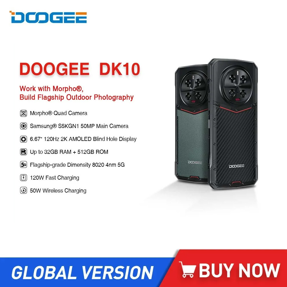 DOOGEE DK 10 Rugged 5G Smartphones Octa Core 32GB+512GB 6.67Inch AMOLED Android 13.0 Mobile Phone 50MP Camera 120W Fast Charging