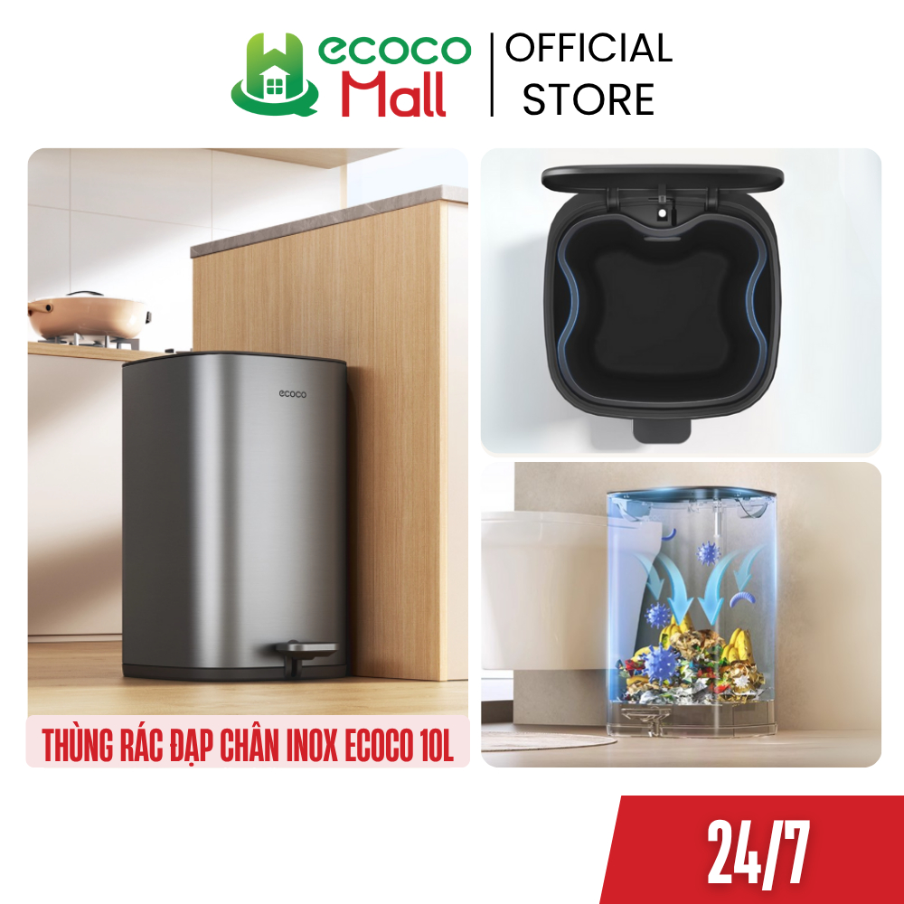Ecoco 10L Smart Stainless Steel Foot Pedal Trash Can, Slow-Closing Lid, Anti-Odor, Anti-Splash, New Generation Insect Prevention 25147 Giá 666,800 Đồng*Miễn phí vận chuyển