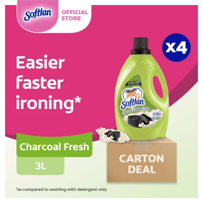 Softlan Anti Wrinkles Charcoal Cupboard Fresh (Green) Fabric Softener 3L [Case of 4] Value Deal (1120628-4)